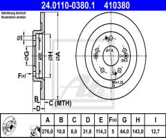 Ate 24.0110-0380 tarcza hamulc. honda civic ix  12- tył, honda civic ix (fk)