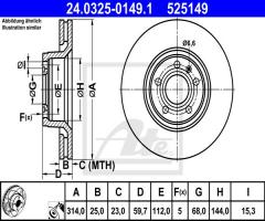 Ate 24.0325-0149 tarcza hamulc. audi a6  04-, audi a6 (4f2, c6)