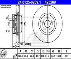 Ate 24.0125-0209 tarcza hamulc. ford kuga  13- przód, ford focus ii (da_)