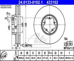 Ate 24.0133-0102 tarcza hamulc. ford transit custom  12- przód, ford tourneo custom autobus