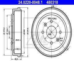 Ate 24.0220-0048 bęben hamulc. chevrolet aveo  08-, chevrolet aveo hatchback (t250, t255)