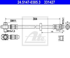 Ate 24.5147-0385 przewód hamulcowy giętki vw polo  94-01 przód, seat arosa (6h), vw lupo (6x1, 6e1)