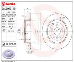 Brembo 08.9913.11 tarcza hamulcowa land rover freelander 06- tył, land rover freelander 2 (fa_)