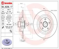 Brembo 08.a239.17 tarcza hamulcowa+łożysko(zest. 1 szt) renault tył, renault vel satis (bj0_)