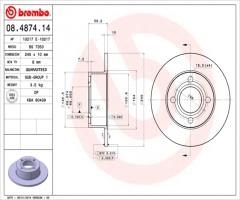 Brembo 08.4874.14 tarcza hamulcowa audi 80 86-95 tył, audi 80 (89, 89q, 8a, b3)