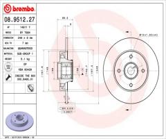 Brembo 08.9512.27 tarcza hamulcowa+łożysko(zest. 1 szt) citroen tył, citroËn ds3, peugeot 208