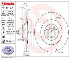 Brembo 09.9915.11 tarcza hamulcowa audi a8 03-wentylowana, audi a8 (4e_), vw phaeton (3d_)