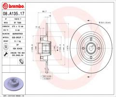 Brembo 08.a135.17 tarcza hamulcowa renault megane ii kombi 03- tył, renault megane ii kombi (km0/1_)