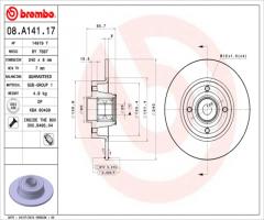 Brembo 08.a141.17 tarcza hamulcowa+łożysko(zest. 1 szt) renault tył