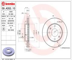 Brembo 09.a352.10 tarcza hamulcowa hyundai sonata 98-01, hyundai sonata iv (ef)