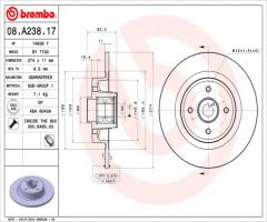 Brembo 08.a238.17 tarcza hamulcowa+łożysko(zest. 1 szt) renault, renault grand scÉnic ii (jm0/1_)