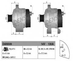 Denso dan509 alternator fiat opel, opel astra h nadwozie pełne (l70), saab 9-3 (ys3f)