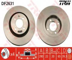Trw df2631 tarcza hamulcowa vw passat 88-93 1,8 g60, seat toledo i (1l), vw golf ii (19e, 1g1)