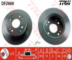 Trw df2669 tarcza hamulcowa honda accord 90-98 tył, honda accord iv (cb), rover 600 (rh)