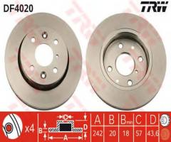 Trw df4020 tarcza hamulcowa kia shuma 97-01, honda prelude iv (bb), kia sephia sedan (fa)