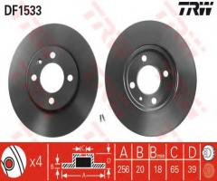Trw df1533 tarcza hamulcowa vw golf 88-97, seat toledo i (1l), vw golf ii (19e, 1g1)