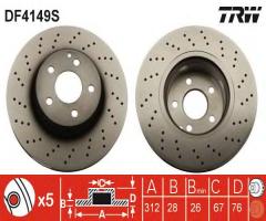 Trw df4149s tarcza hamulcowa mercedes w220 s-klasa 98-05, mercedes-benz klasa s (w220)
