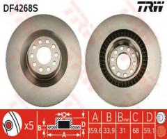 Trw df4268s tarcza hamulcowa audi a8 03-wentylowana, audi a8 (4d2, 4d8), vw phaeton (3d_)