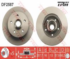 Trw df2587 tarcza hamulcowa vw t2 86-92, vw transporter iii autobus