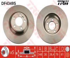 Trw df4349s tarcza hamulcowa bmw 7 e65/e66 02-08, bmw 7 (e65, e66, e67)