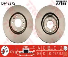 Trw df4237s tarcza hamulcowa peugeot 607 00-05 3,0 v6 24v, peugeot 607 (9d, 9u)