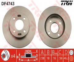 Trw df4743 tarcza hamulcowa nissan micra 00-02 (+abs), nissan micra ii (k11)
