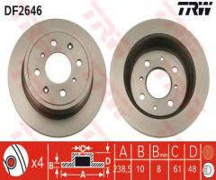 Trw df2646 tarcza hamulcowa honda civic 94-01 tył, honda civic iv sedan (ed), lotus elise, mg mg zs