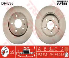Trw df4756 tarcza hamulcowa audi a4 04-08 tył, audi a4 (8ec, b7), seat exeo (3r2)