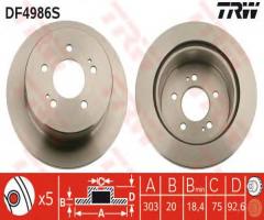 Trw df4986s tarcza hamulcowa hyundai h1 01- tył, hyundai h-1 / starex