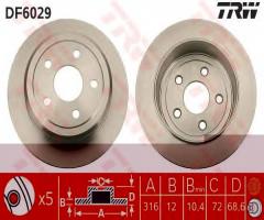 Trw df6029 tarcza hamulcowa jeep wrangler 06- tył, jeep wrangler iii (jk)
