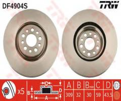 Trw df4904s tarcza hamulcowa fiat ulysse 02- 3,0 v6, citroËn c8 (ea_, eb_), fiat ulysse (179ax)