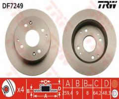 Trw df7249 tarcza hamulcowa honda accord coupe 98-02 tył, honda accord vi (cg, ck)