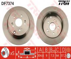 Trw df7374 tarcza hamulcowa honda cr-v ii 02-06 tył, honda cr-v iii (re)