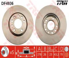 Trw df4936 tarcza hamulcowa opel corsa d 06- 1,7cdti, opel corsa d