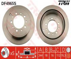 Trw df4965s tarcza hamulcowa toyota landcruiser 08- tył, toyota land cruiser (vdj20_, uzj20_)