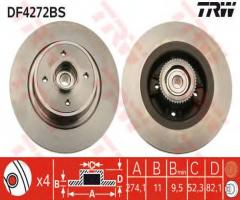 Trw df4272bs tarcza hamulcowa + Łożysko (1 szt.) renault tył, renault megane scenic (ja0/1_)